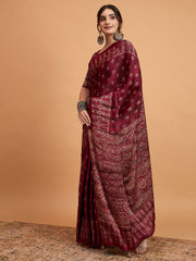 Women's Pure Crepe Printed Designer Saree With Blouse Piece