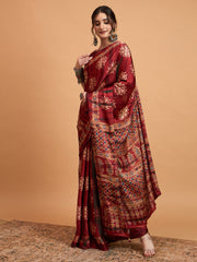 Women's Pure Crepe Printed Designer Saree With Blouse Piece