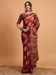 Women's Pure Crepe Printed Designer Saree With Blouse Piece