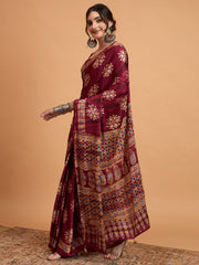 Women's Pure Crepe Printed Designer Saree With Blouse Piece