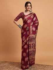 Women's Pure Crepe Printed Designer Saree With Blouse Piece