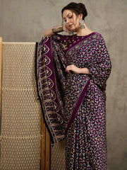 Women's Pure Crepe Printed Designer Saree With Blouse Piece