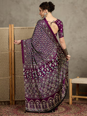 Women's Pure Crepe Printed Designer Saree With Blouse Piece