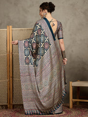 Women's Pure Crepe Printed Designer Saree With Blouse Piece