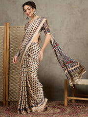 Women's Pure Crepe Printed Designer Saree With Blouse Piece