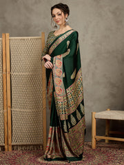 Women's Pure Crepe Printed Designer Saree With Blouse Piece