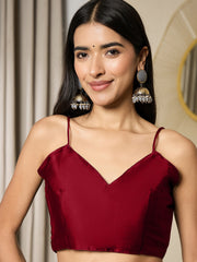 طقم ملابس نسائية جاهز للارتداء من الساتان بلون خمري مزين بقطعة بلوزة