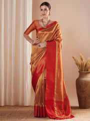 Women's Tissue Gold Woven Design Designer Saree With Blouse Piece