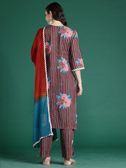 Multi Printed Straight Kurta Trousers With Dupatta Set