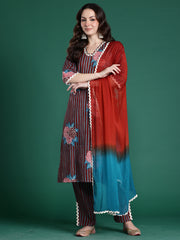 Multi Printed Straight Kurta Trousers With Dupatta Set