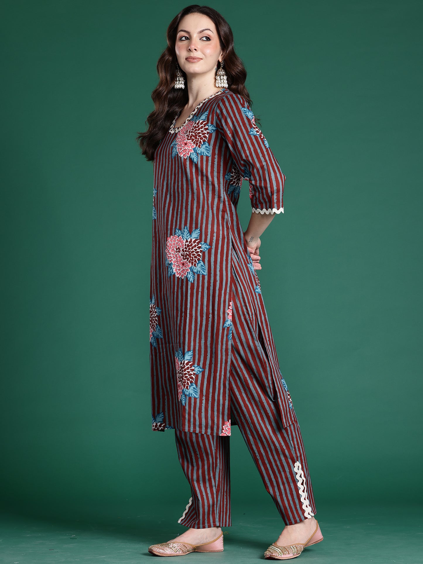 Multi Printed Straight Kurta Trousers With Dupatta Set
