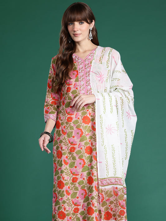 Sea Green Embroidered Anarkali Kurta Trousers With Dupatta Set