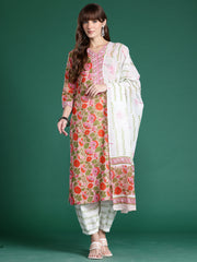 Sea Green Embroidered Anarkali Kurta Trousers With Dupatta Set