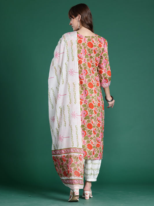 Sea Green Embroidered Anarkali Kurta Trousers With Dupatta Set