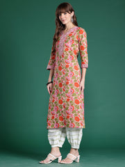 Sea Green Embroidered Anarkali Kurta Trousers With Dupatta Set