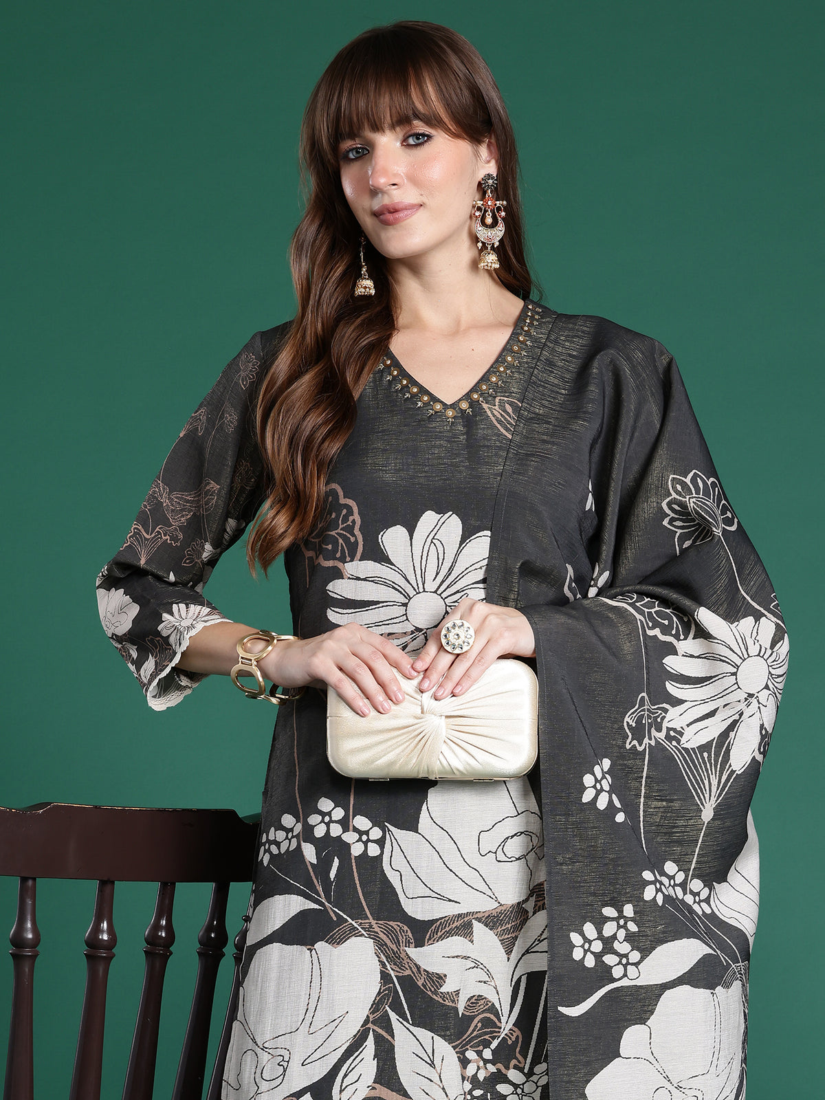 Yellow Embroidered Straight Kurta Trousers With Dupatta set