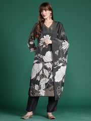 Yellow Embroidered Straight Kurta Trousers With Dupatta set