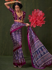 Women's Crepe Printed Designer Saree With Blouse Piece
