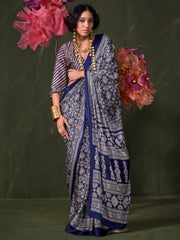 Women's Crepe Printed Designer Saree With Blouse Piece