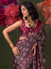 Women's Crepe Printed Designer Saree With Blouse Piece