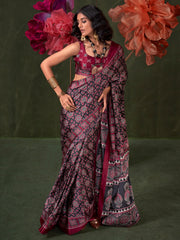 Women's Crepe Printed Designer Saree With Blouse Piece