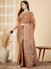 Women's Dola Silk Orange Woven Design Designer Saree With Blouse Piece
