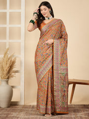 Women's Dola Silk Orange Woven Design Designer Saree With Blouse Piece