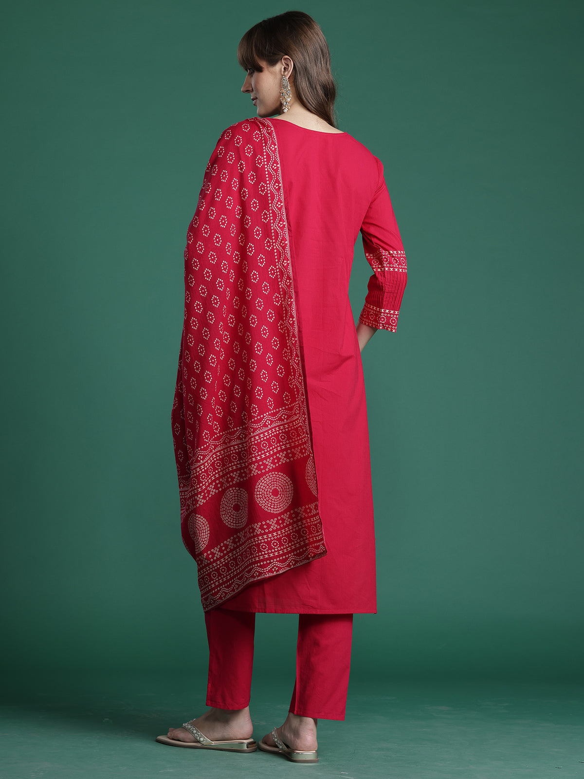 Pink Printed Straight Kurta Trousers With Dupatta Set-KH0RP10155