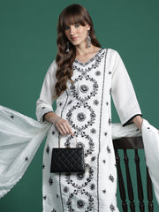 Purple Embroidered A-Line Kurta Trousers With Dupatta set