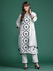 Purple Embroidered A-Line Kurta Trousers With Dupatta set