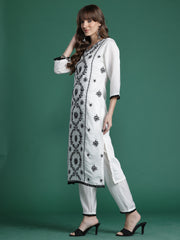 Purple Embroidered A-Line Kurta Trousers With Dupatta set