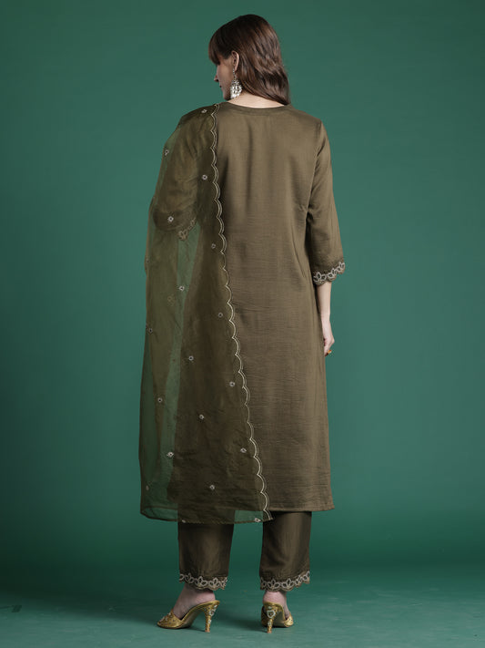 Purple Woven Design Straight Kurta Trousers With Dupatta Set