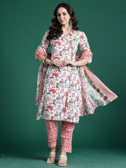 Rust Embroidered Straight Kurta Trousers With Dupatta set