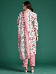 Rust Embroidered Straight Kurta Trousers With Dupatta set