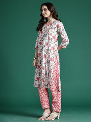 Rust Embroidered Straight Kurta Trousers With Dupatta set