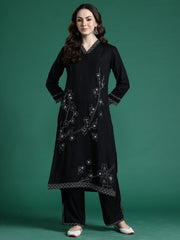 Black Embroidered Straight Kurta Trousers Set
