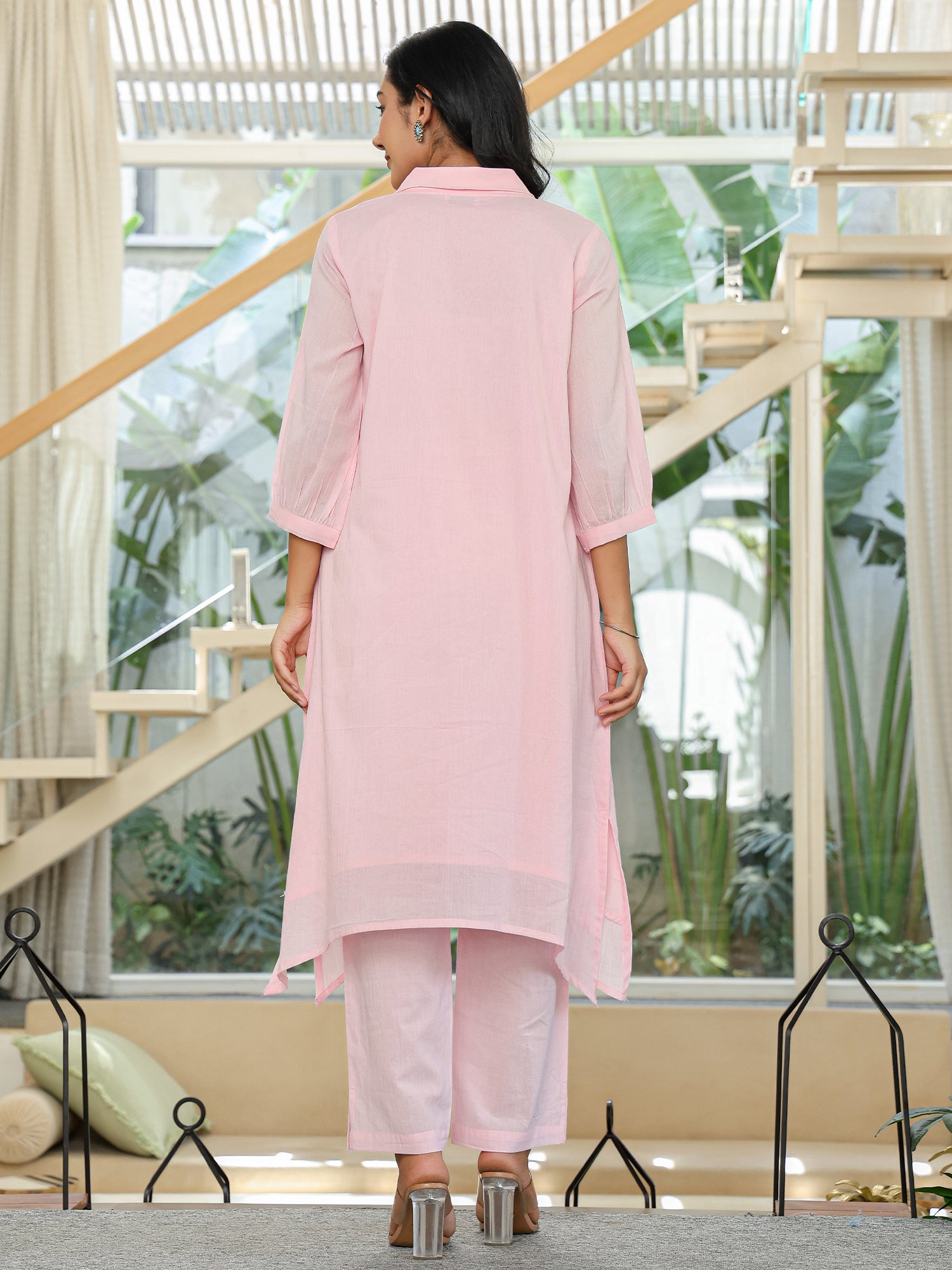 Pink Embroidered A-Line Kurta Trousers set