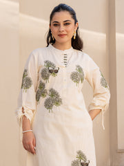 Off White Embroidered Straight Kurta Trousers set