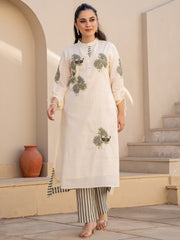 Off White Embroidered Straight Kurta Trousers set