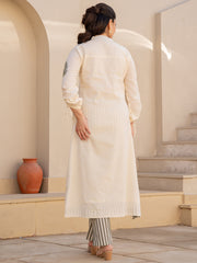 Off White Embroidered Straight Kurta Trousers set