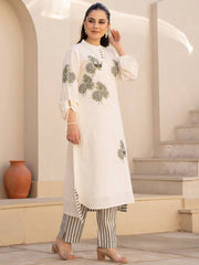 Off White Embroidered Straight Kurta Trousers set