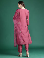 Black Embroidered Straight Kurta Trousers With Dupatta set