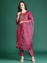 Black Embroidered Straight Kurta Trousers With Dupatta set