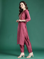 Black Embroidered Straight Kurta Trousers With Dupatta set