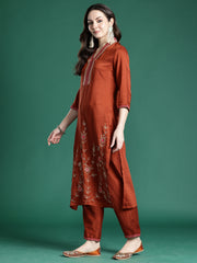 Blue Printed Straight Kurta Trousers With Dupatta Set