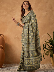 Women's Cotton Blend Printed Ready to Wear With Blouse Piece