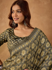 Women's Cotton Blend Printed Ready to Wear With Blouse Piece