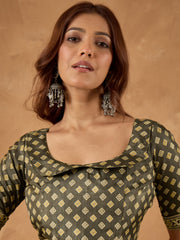 Women's Cotton Blend Printed Ready to Wear With Blouse Piece