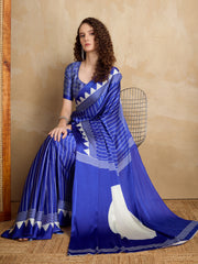 Women's Satin Printed Designer Saree With Blouse Piece