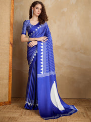 Women's Satin Printed Designer Saree With Blouse Piece